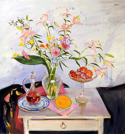 Still life with glass and fruit